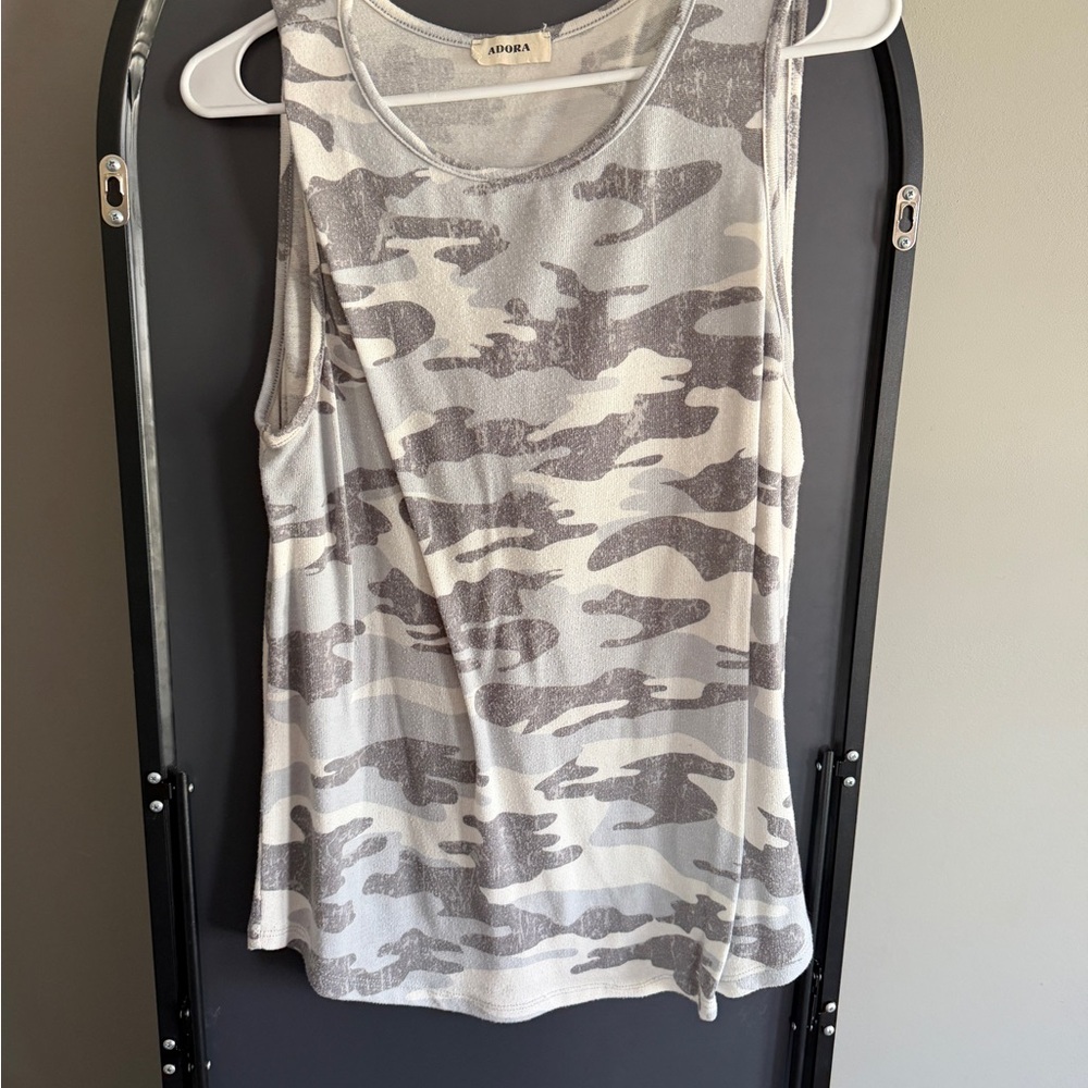 ADORA White and Gray Camo Tank Top
